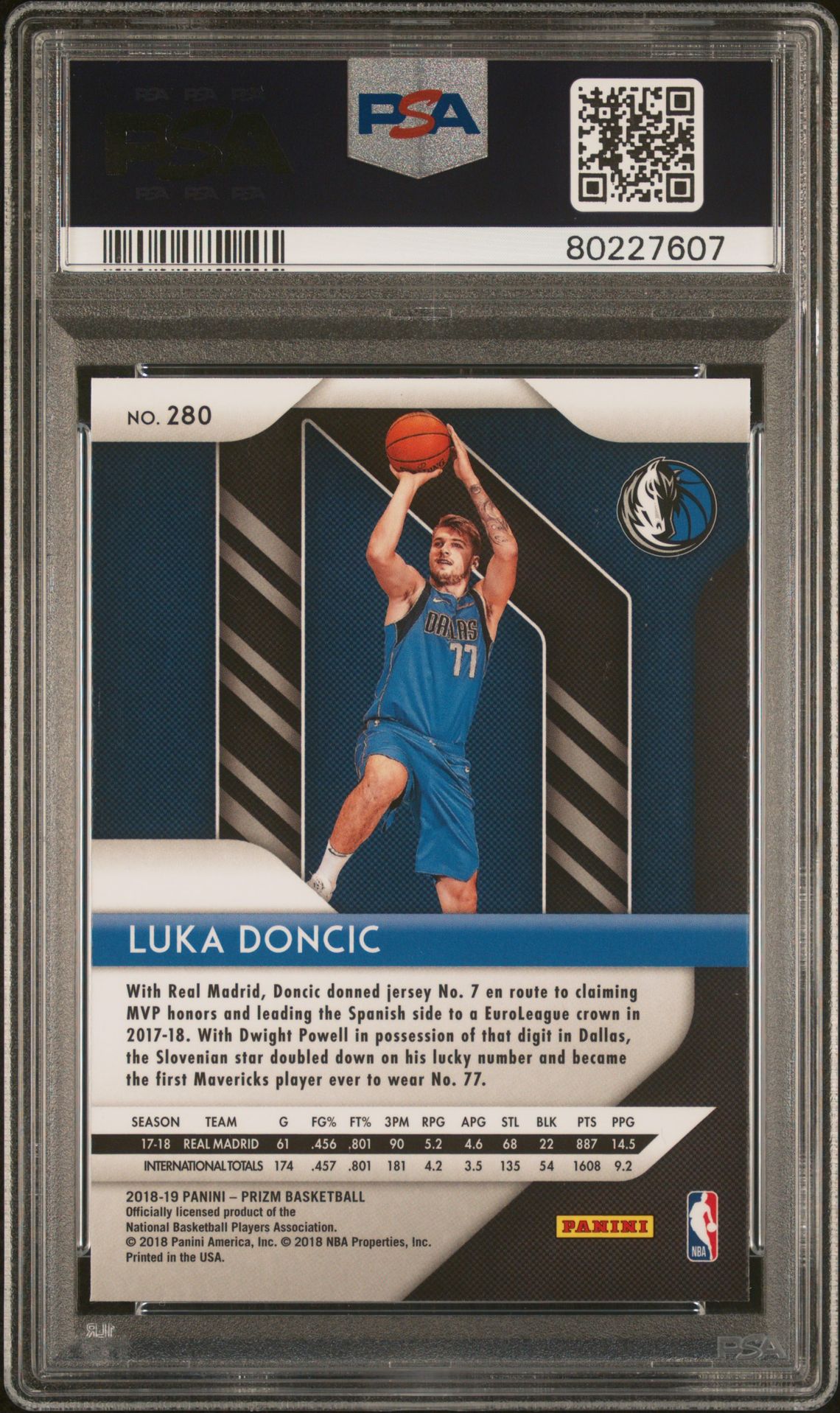 2018 Panini Prizm Luka Doncic #280 Gem Mt 10 back