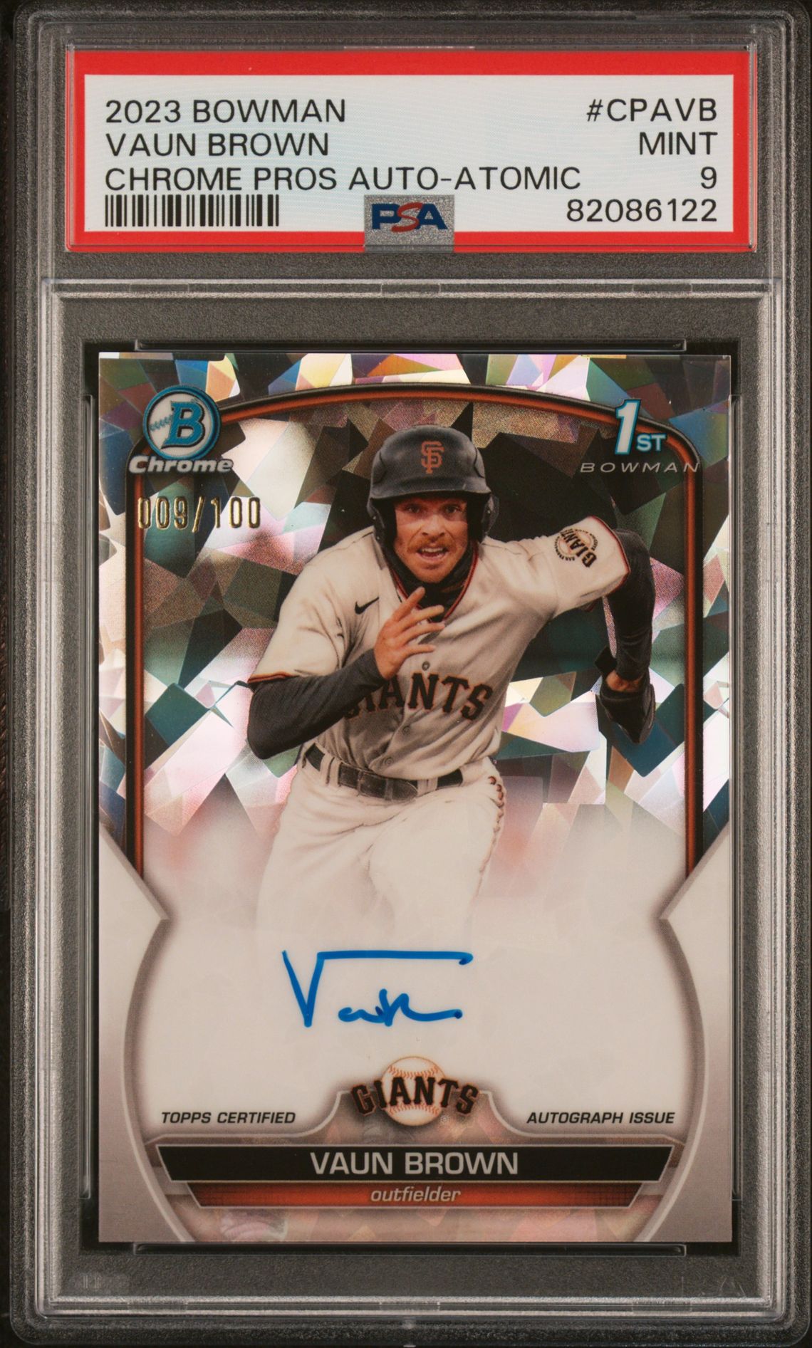 2023 Bowman BOWMAN CHROME PROSPECT AUTOGRAPHS CHROME PROS AU-ATOMIC REF #CPAVB Vaun Brown front