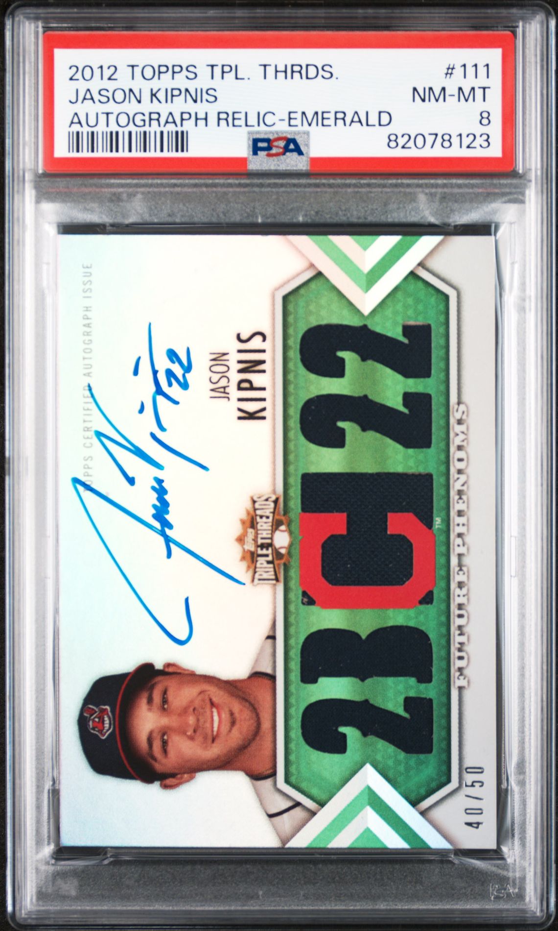 2012 Topps Triple Threads Jason Kipnis #111 (Autograph Relic-Emerald) Nm-Mt 8 front