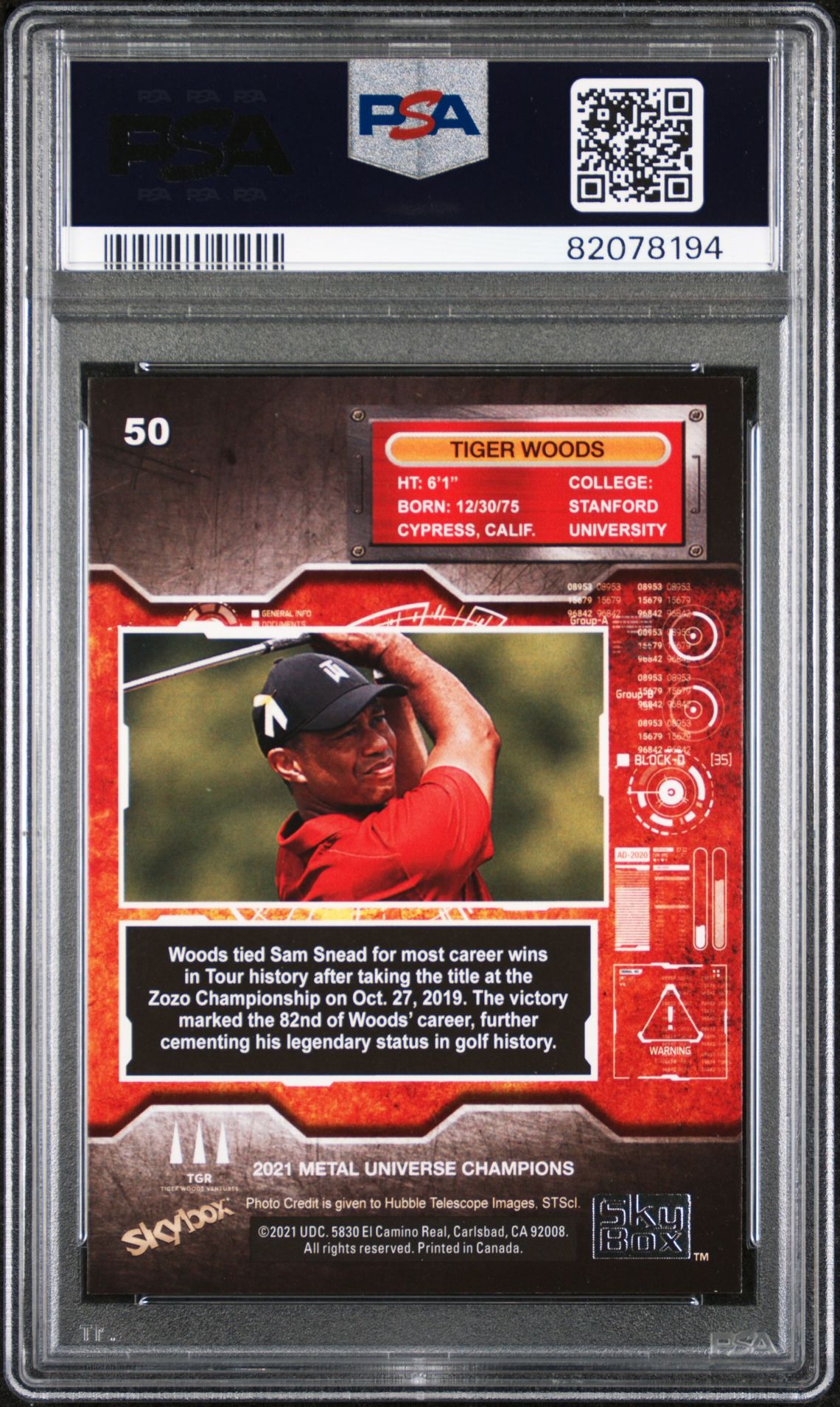 2021 Skybox Metal Universe Champions Tiger Woods #50 Nm-Mt 8 back