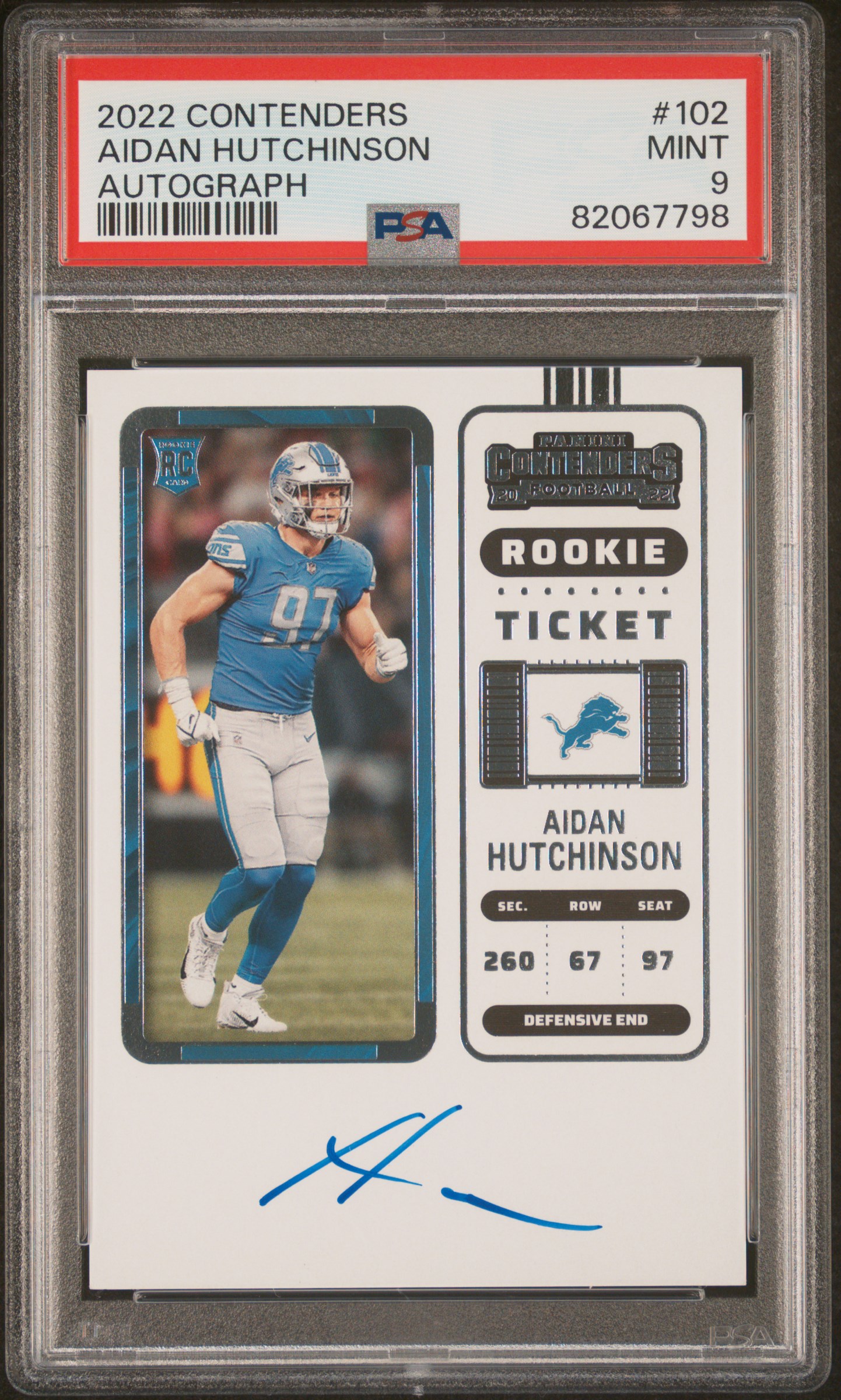 2022 Panini Contenders Autograph Rookie Ticket #102 Aidan Hutchinson Signed Rookie Card – PSA MINT 9