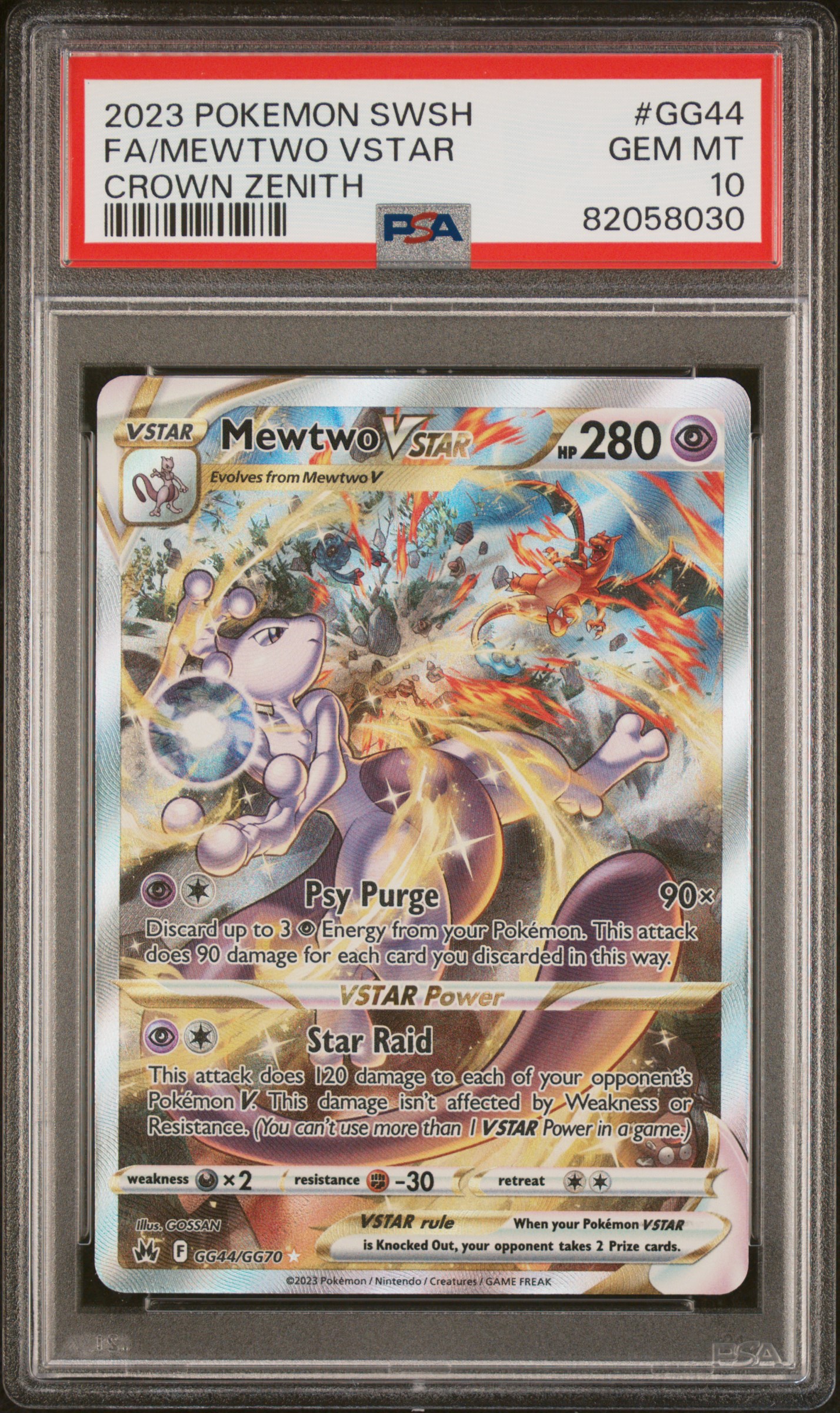 2023 #GG44 Full Art/Mewtwo Vstar PSA 10 Sword and Shield Crown Zenith