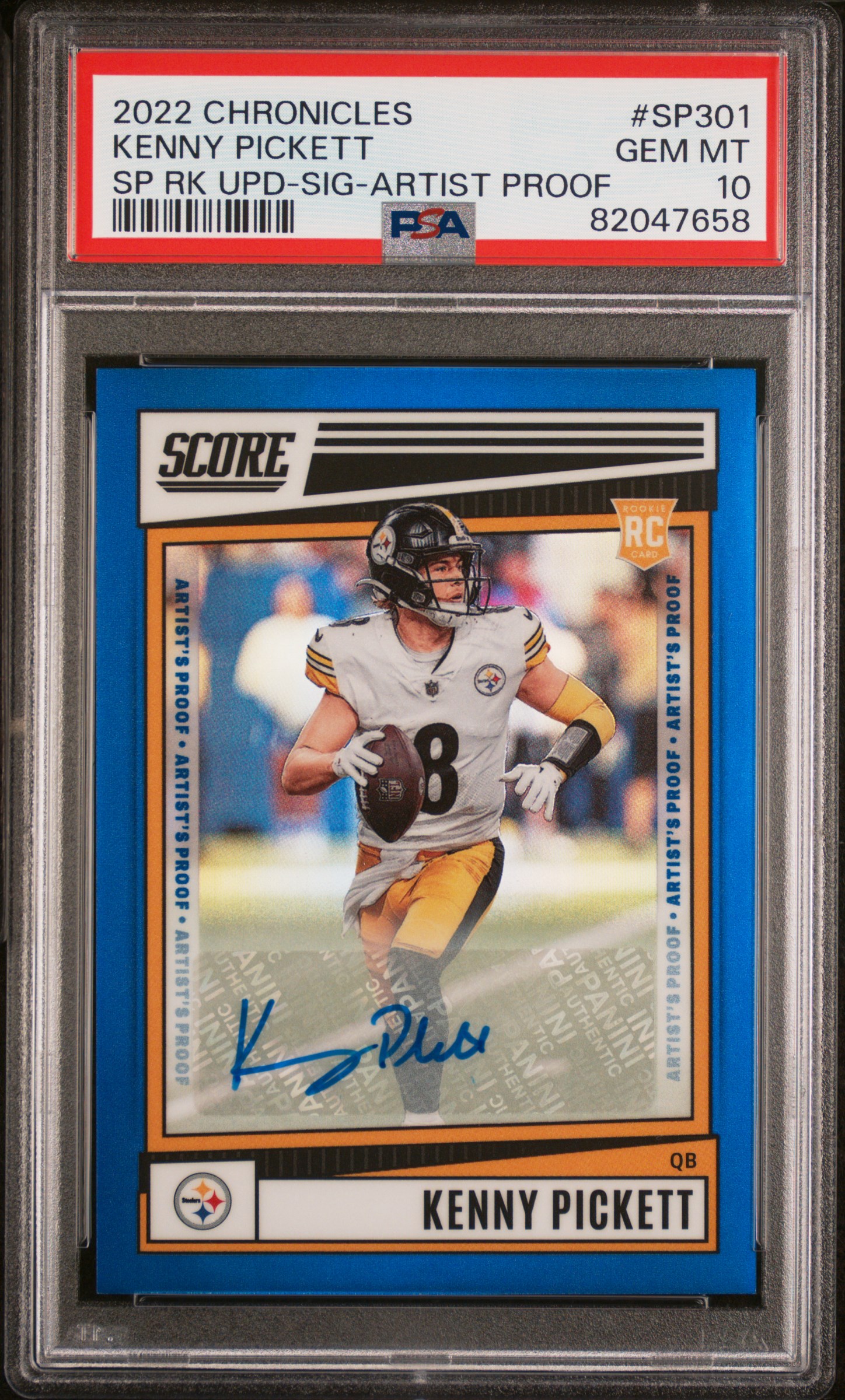 2022 PANINI CHRONICLES SCORE PREMIUM ROOKIES UPDATE #SP301 KENNY PICKETT SP RK UPD-SIG-ARTIST PROOF