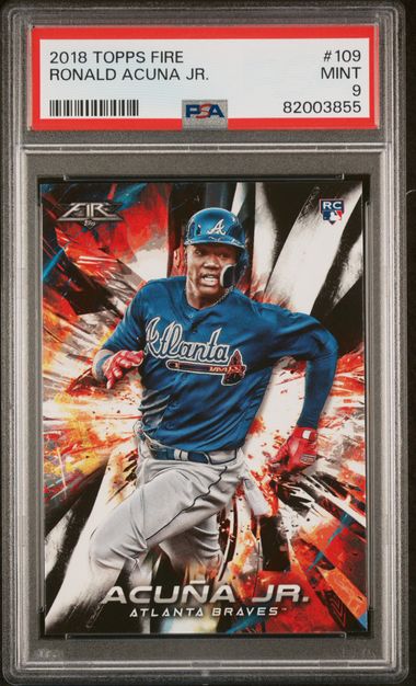 2018 Topps Mini Gold #US250 Ronald Acuna Jr., At Bat in Blue Jersey Rookie  Card (#1/1) - PSA NM 7 on Goldin Auctions