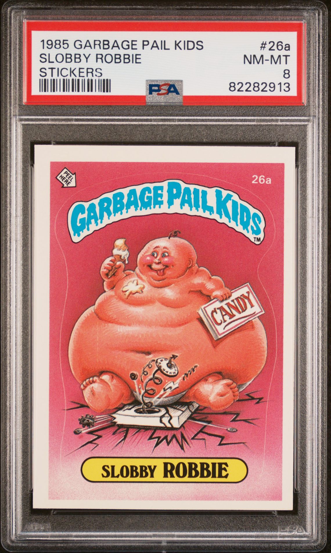 1985 Topps GARBAGE PAIL KIDS STICKERS GLOSSY #26A Slobby Robbie front
