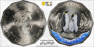 2023 50C Emperor Penguin Colorized Antarctic Territory MS69