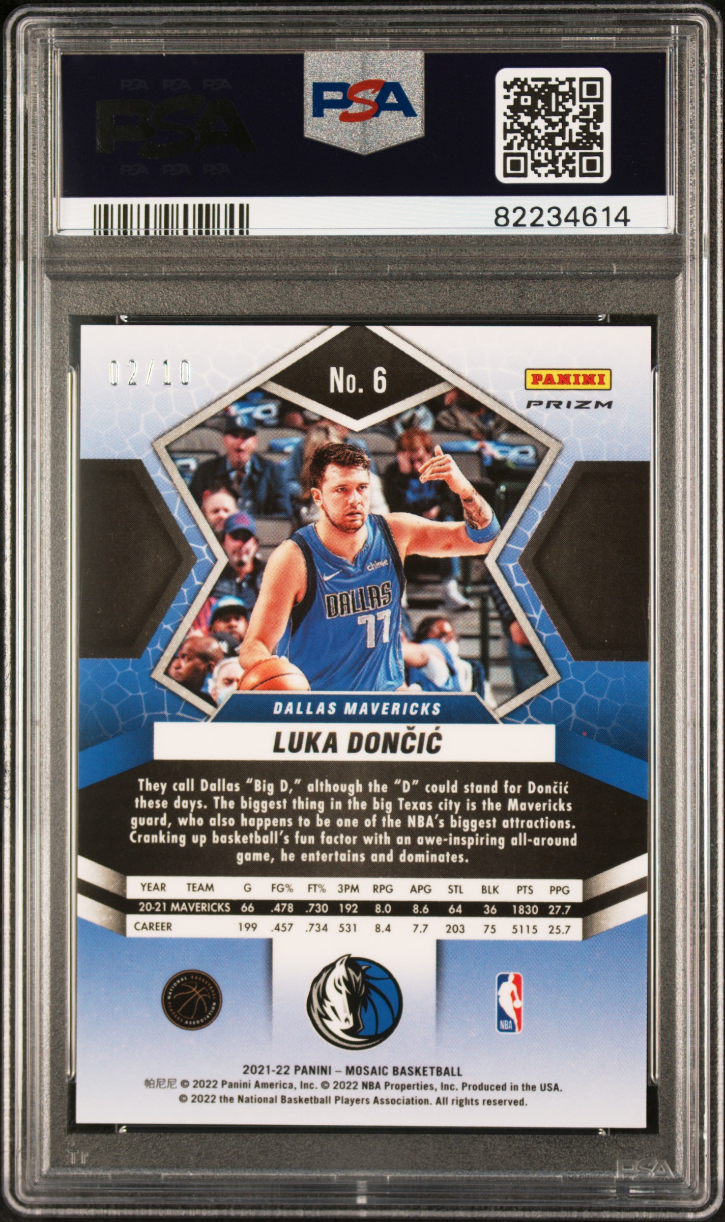 2021 Panini Mosaic Luka Doncic #6 (Gold Mosaic) Mint 9 back
