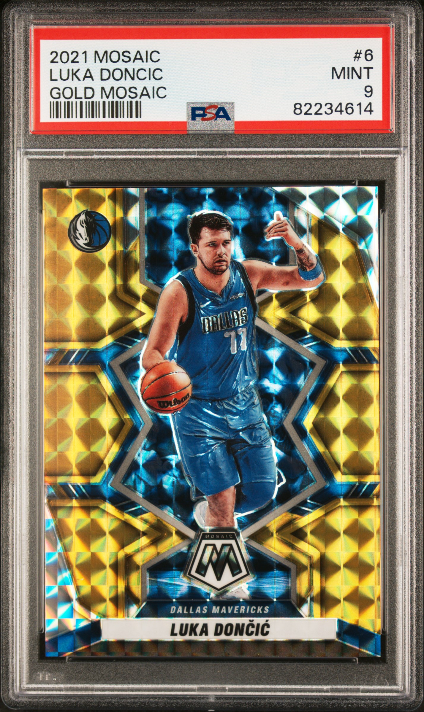 2021 Panini Mosaic Luka Doncic #6 (Gold Mosaic) Mint 9 front