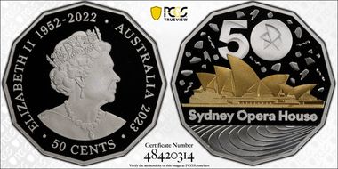 2023 50C Sydney Opera House 50th Ann. Ag Partial Gilt PR69DCAM