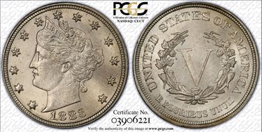 1883 5C No CENTS MS65