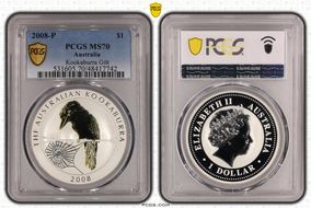 2008-P $1 Kookaburra Ag Selective Gilt MS70