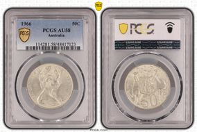 1966 50C KM-67  Ag AU58