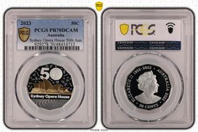 2023 50C Sydney Opera House 50th Ann. Ag Partial Gilt PR70DCAM