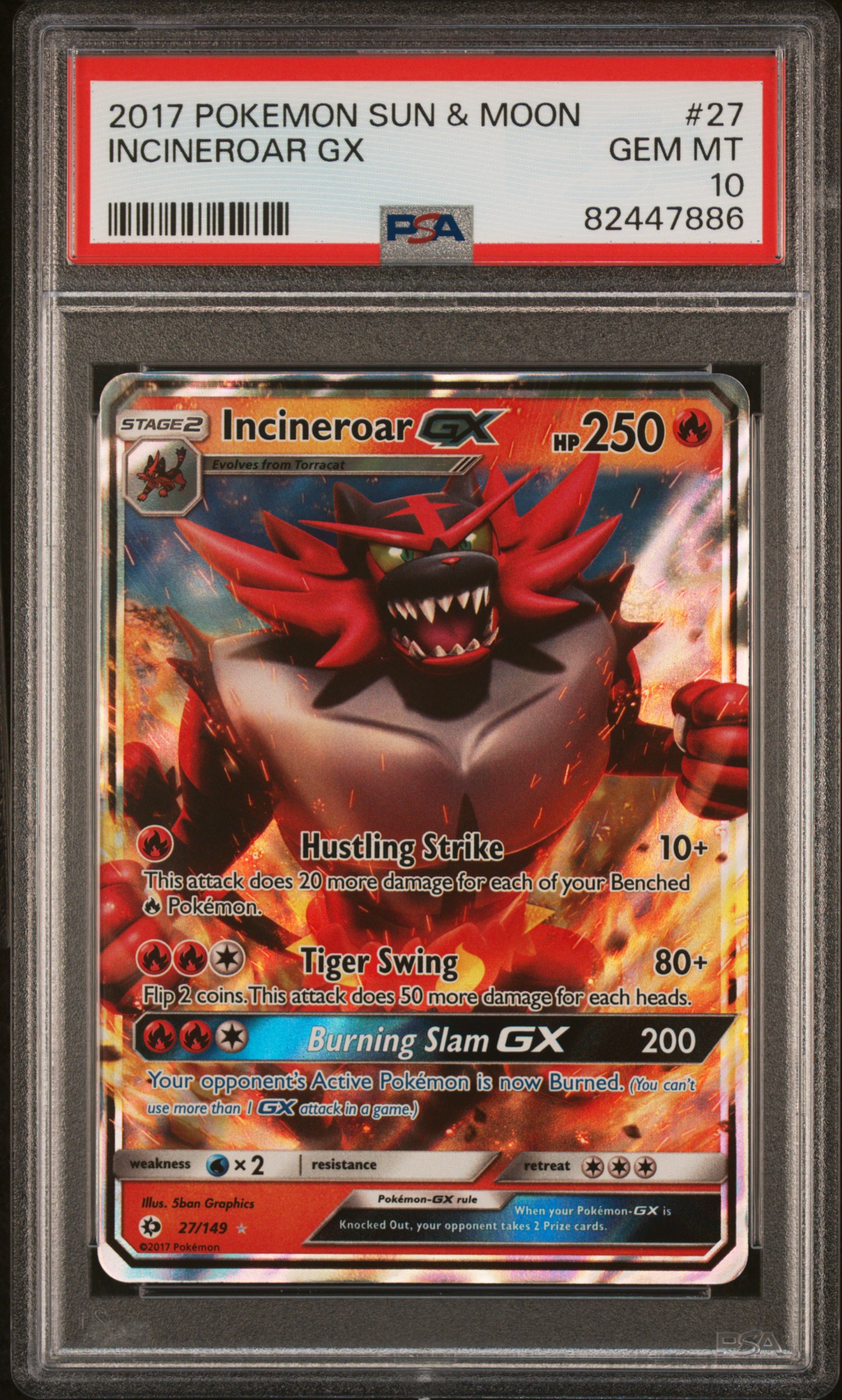 2017 Pokemon Sun & Moon 27 Incineroar Gx – PSA GEM MT 10