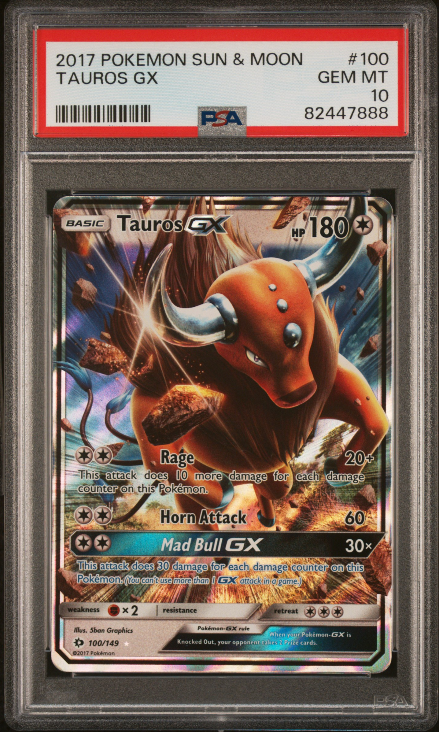 2017 Pokemon Sun & Moon #100 Tauros Gx PSA 10