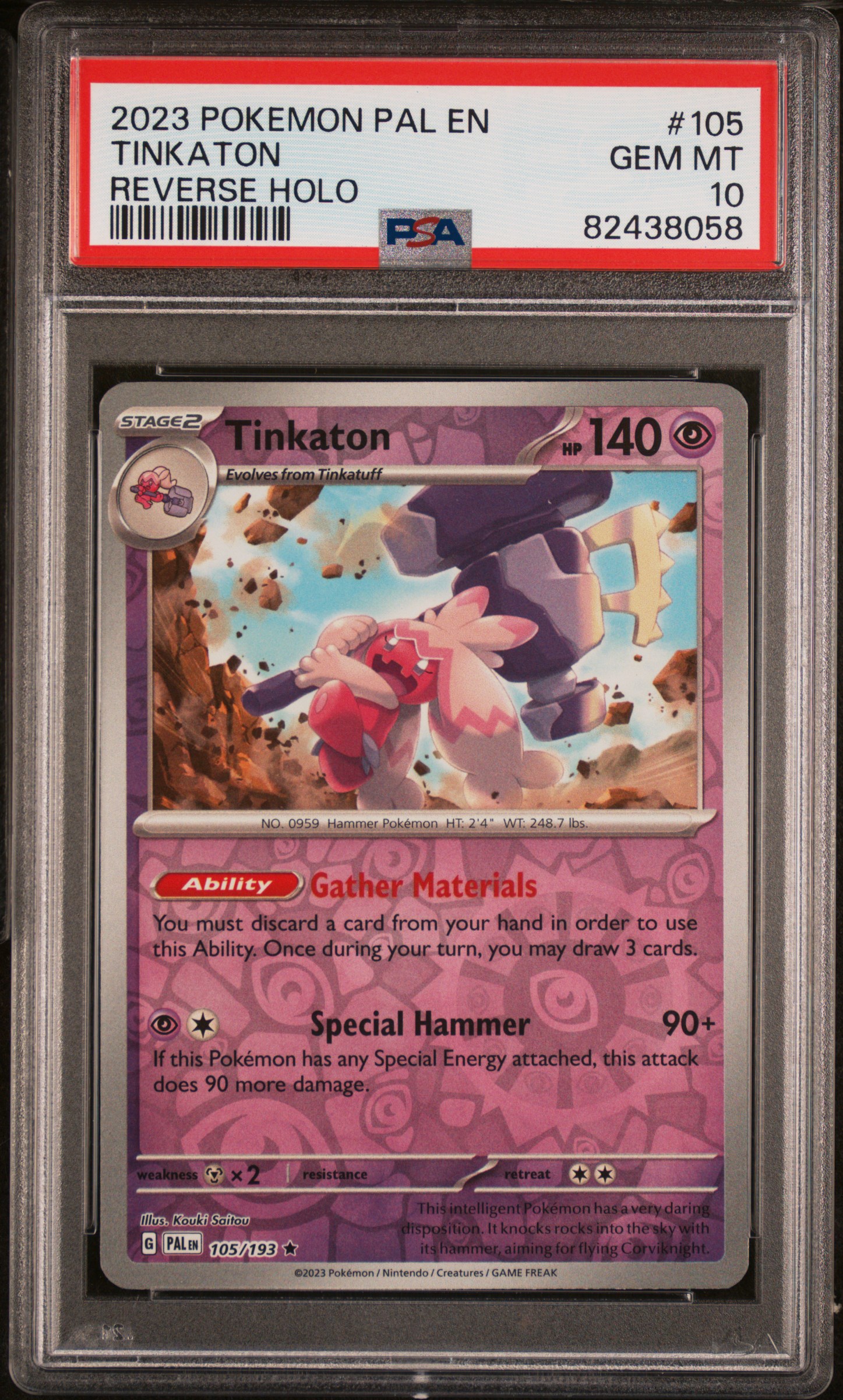 2023 Pokemon Pal En-Paldea Evolved Reverse Holo #105 Tinkaton – PSA GEM MT 10