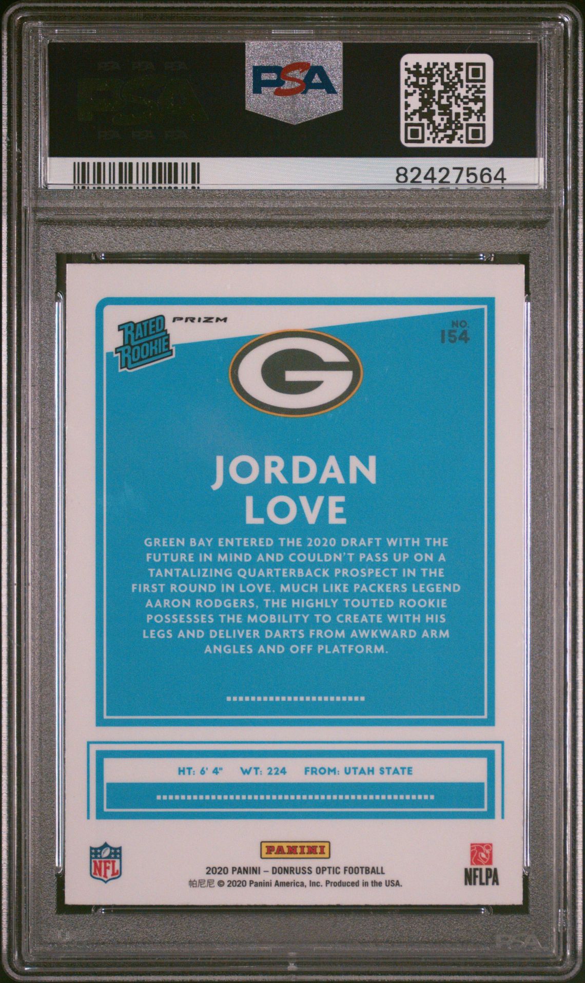 2020 Panini Donruss Optic Jordan Love #154 (Holo) Mint 9 back