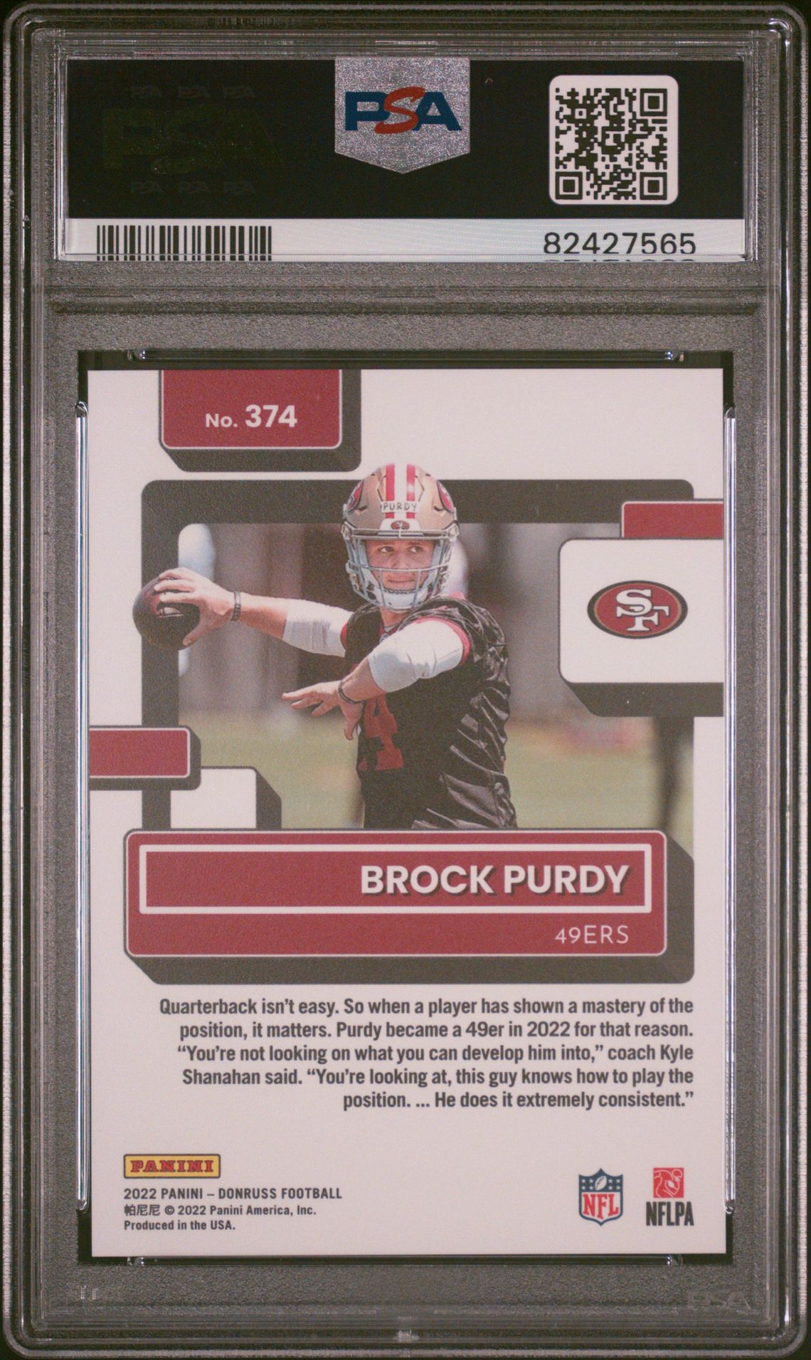 2022 Panini Donruss Brock Purdy #374 (Press Proof Premium) Gem Mt 10 back