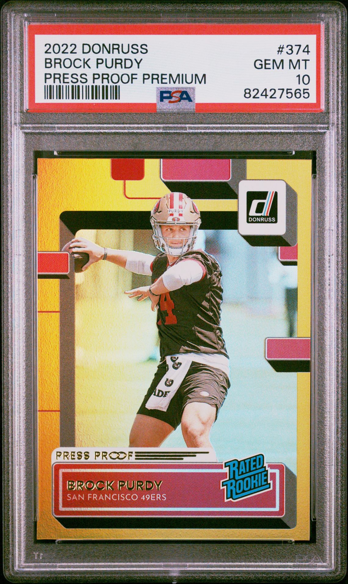 2022 Panini Donruss Brock Purdy #374 (Press Proof Premium) Gem Mt 10 front