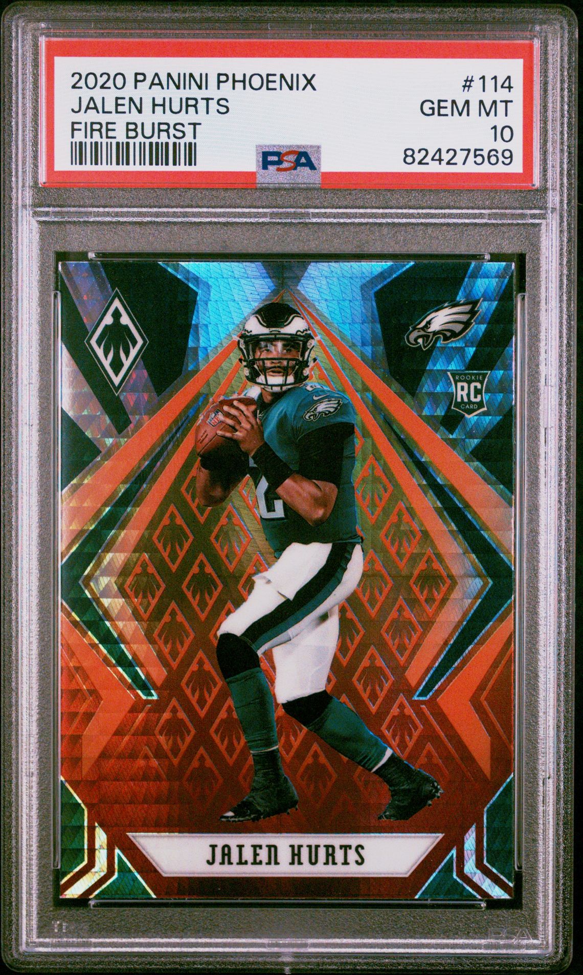 2020 Panini Phoenix Jalen Hurts #114 (Fire Burst) Gem Mt 10 front