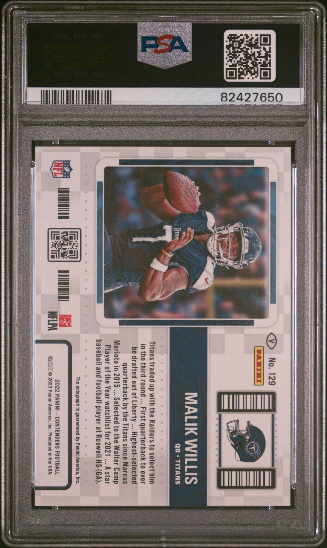 2022 Panini Contenders Malik Willis #129 (Variation-Autograph) Mint 9 back