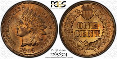 1865 1C Plain 5 MS65RD