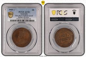 1920 /./  1D Dot above bottom scroll Indian obverse AU53BN