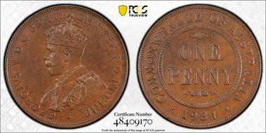 1931 (m) 1D English obverse Dropped 1 AU58BN