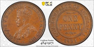 1931 (m) 1D English obverse Dropped 1 MS63BN