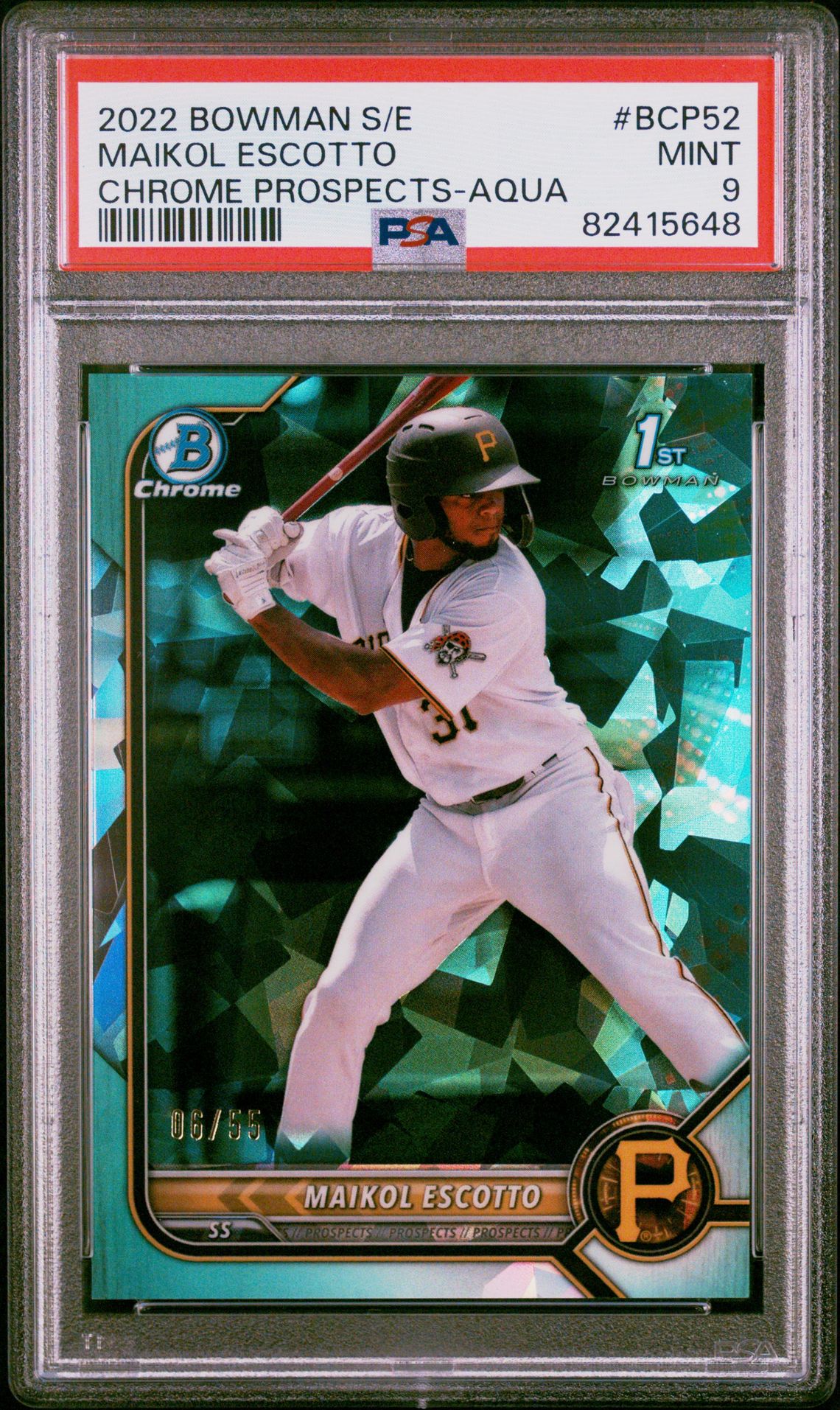 2022 Bowman Sapphire Edition Chrome Prospects Maikol Escotto #Bcp52 (Chrome Prospects-Aqua) Mint 9 front