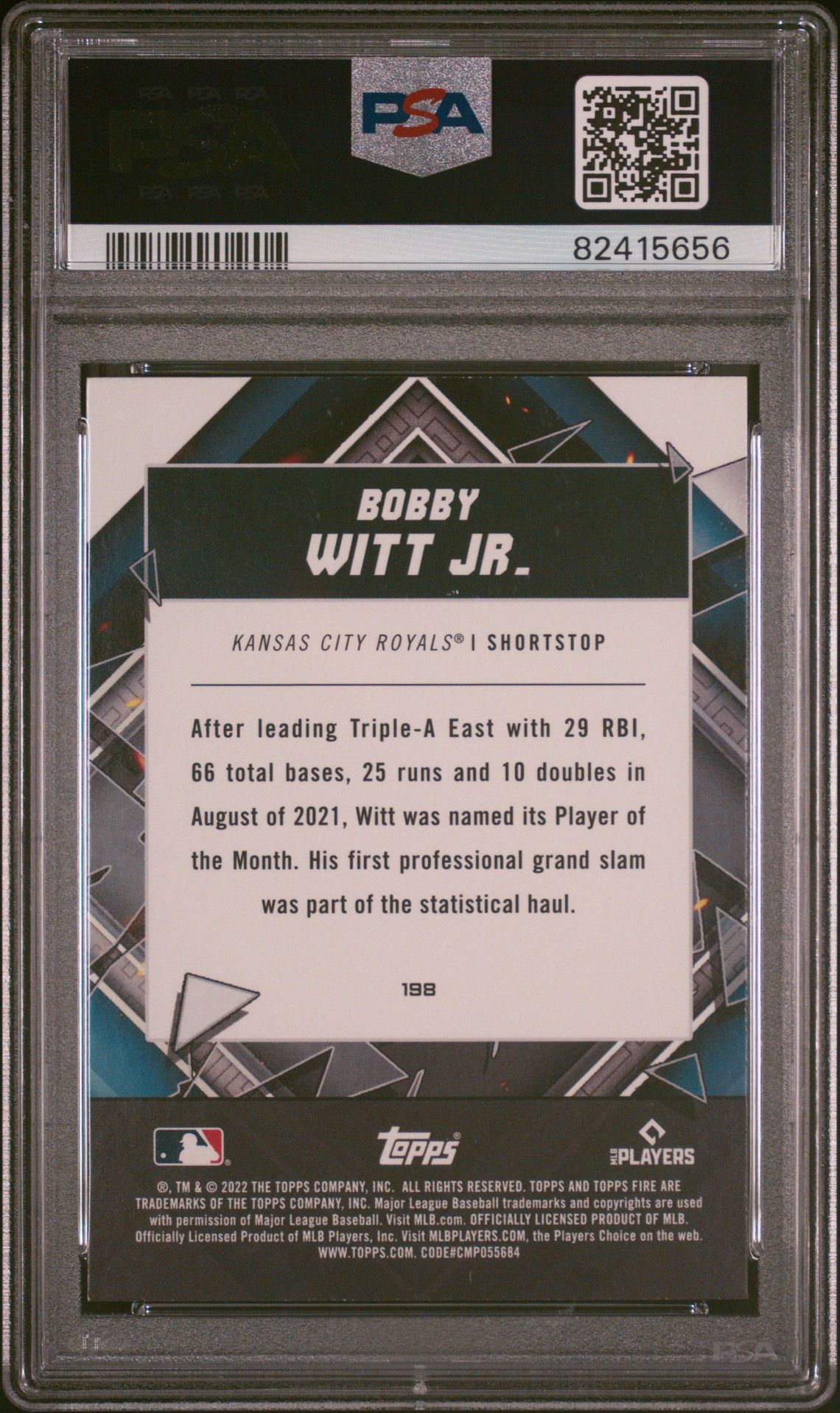 2022 Topps Fire Bobby Witt Jr. #198 Mint 9 back