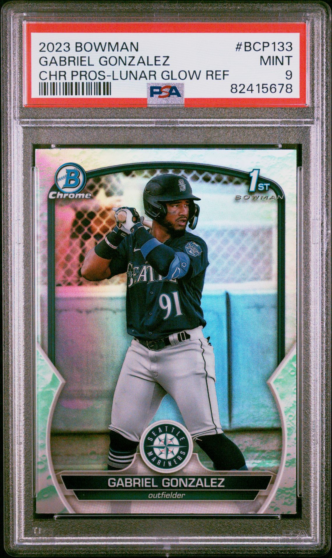 2023 Bowman Chrome Prospects Gabriel Gonzalez #Bcp133 (Chr Pros-Lunar Glow Ref) Mint 9 front
