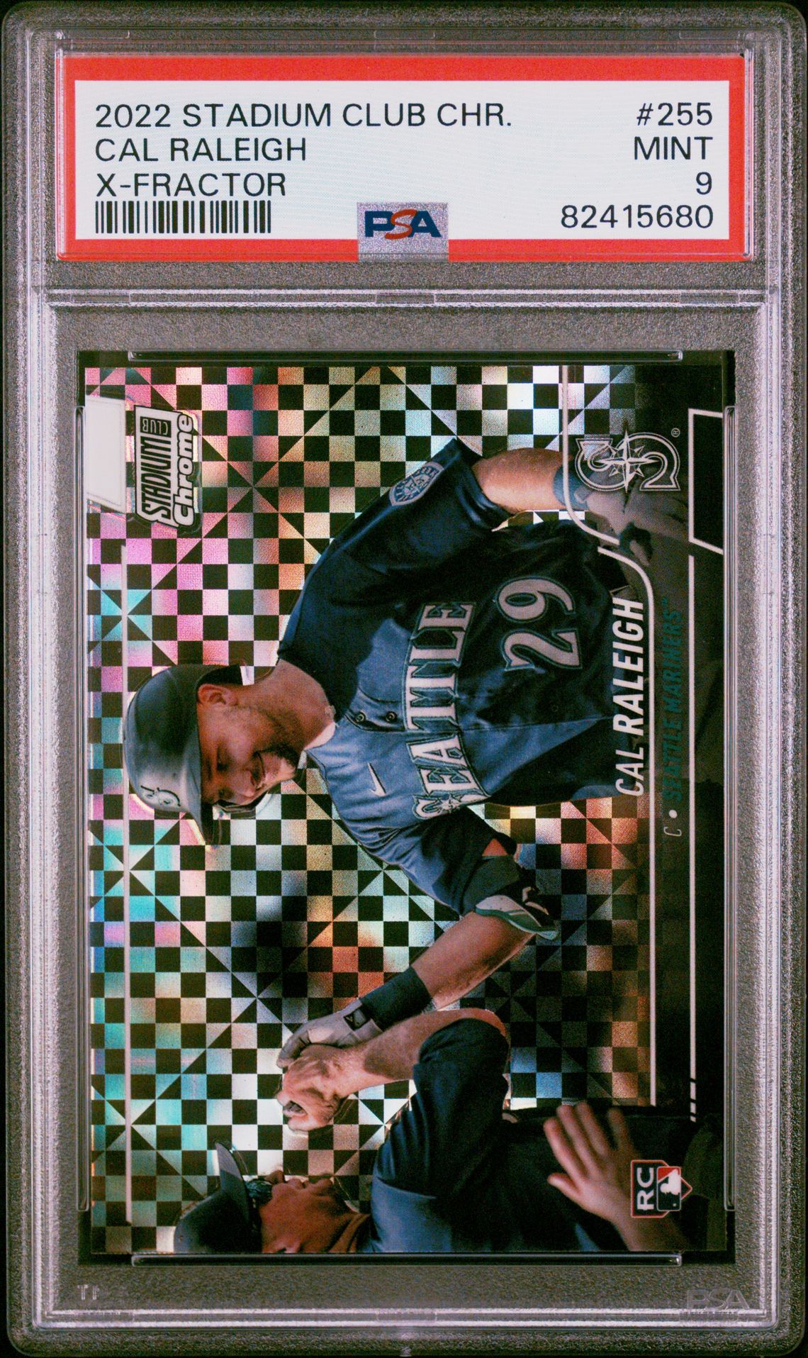 2022 Topps Stadium Club Chrome Cal Raleigh #255 (X-Fractor) Mint 9 front