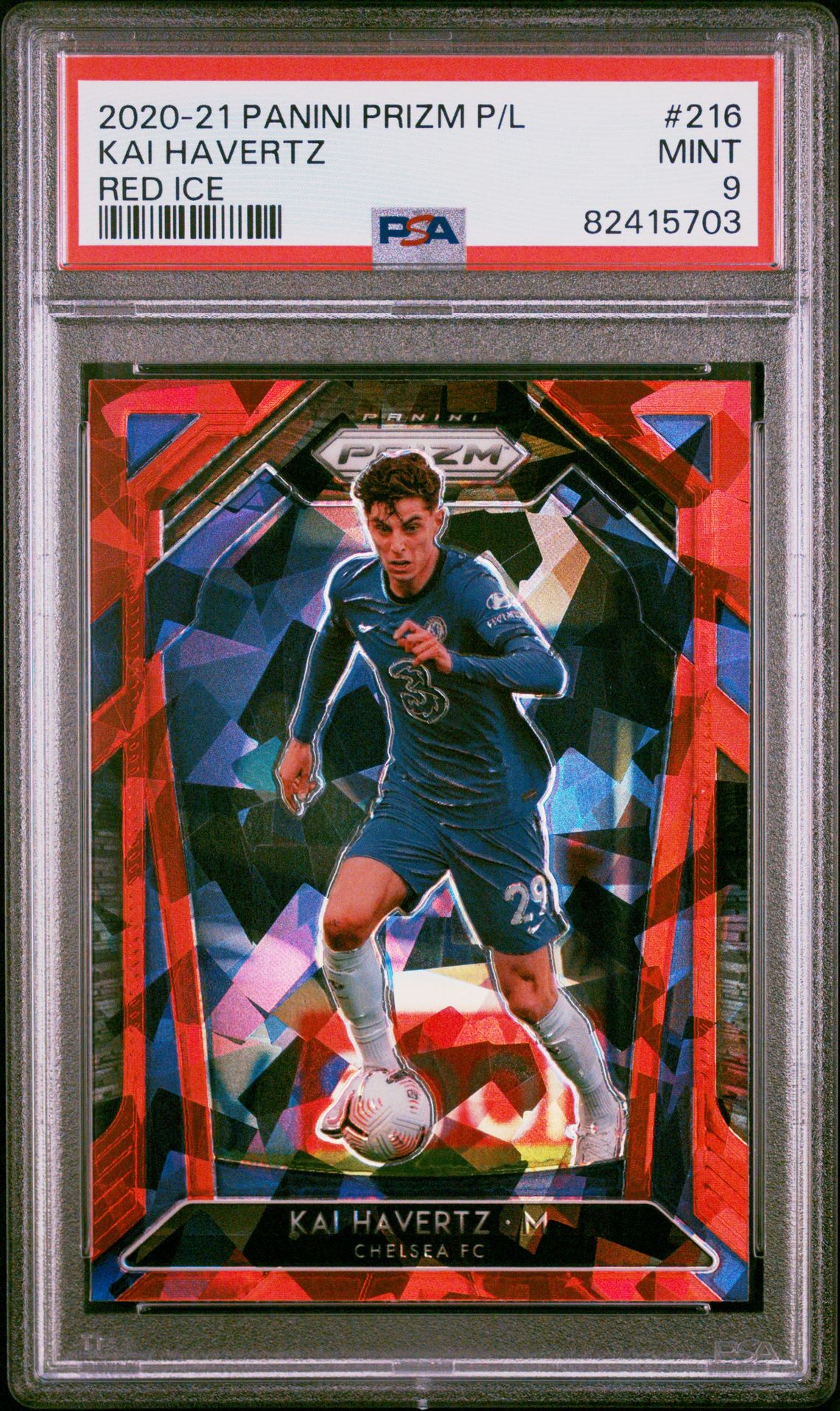 2020 Panini Prizm Premier League Kai Havertz #216 (Red Ice) Mint 9 front