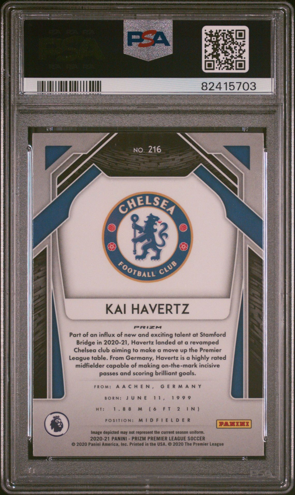 2020 Panini Prizm Premier League Kai Havertz #216 (Red Ice) Mint 9 back