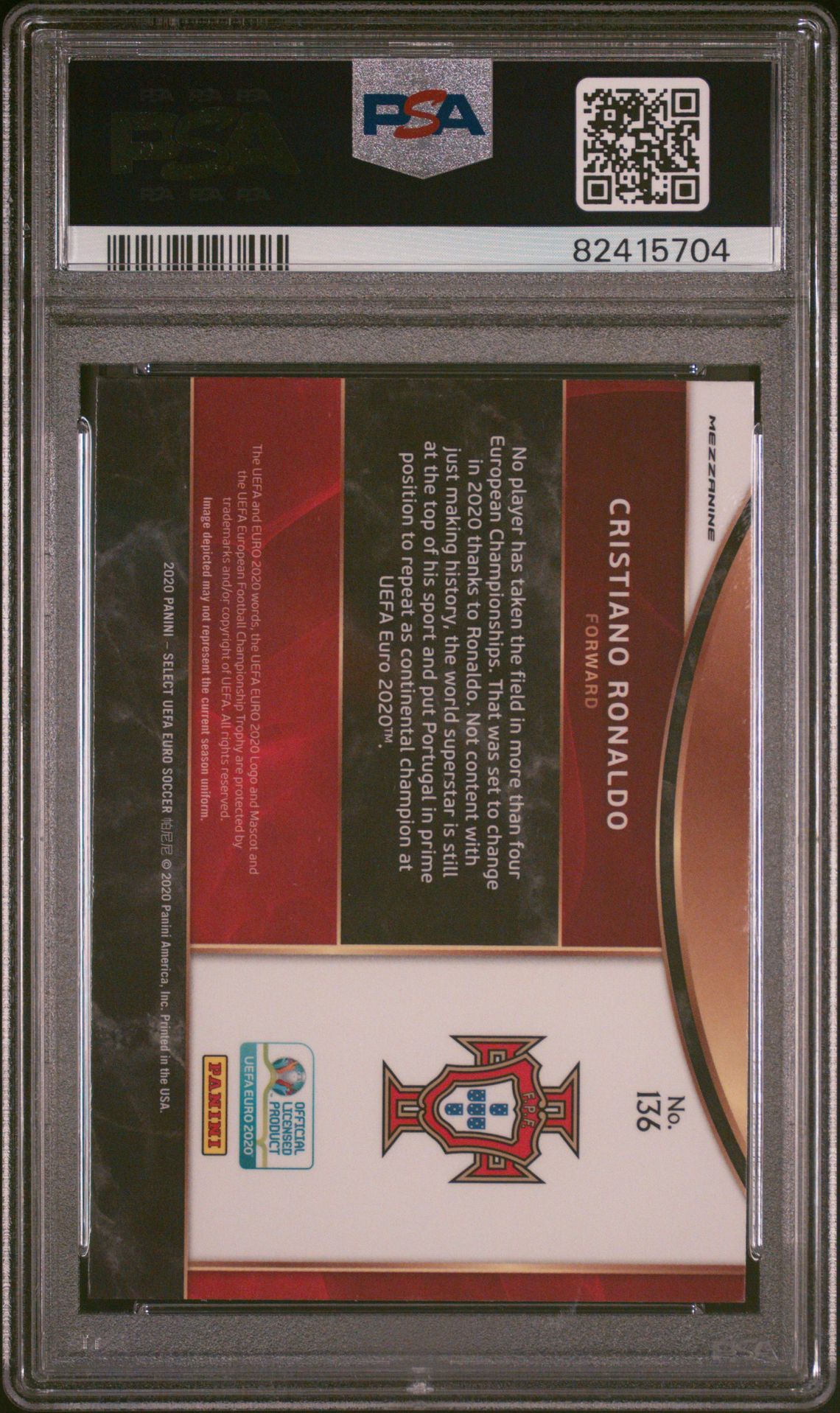 2020 Panini Select Uefa Euro Cristiano Ronaldo #136 Mint 9 back
