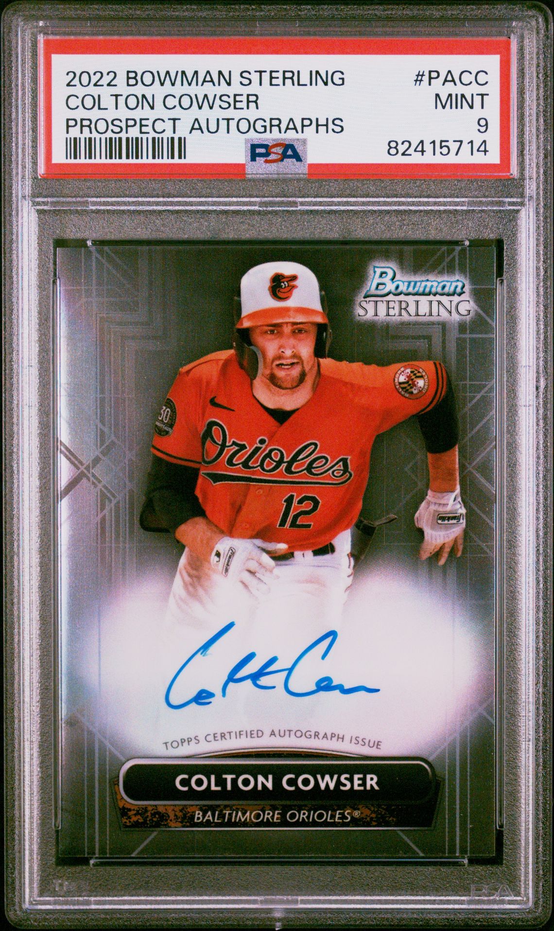 2022 Bowman Sterling Prospect Autographs Colton Cowser #Pacc (Prospect Autographs) Mint 9 front