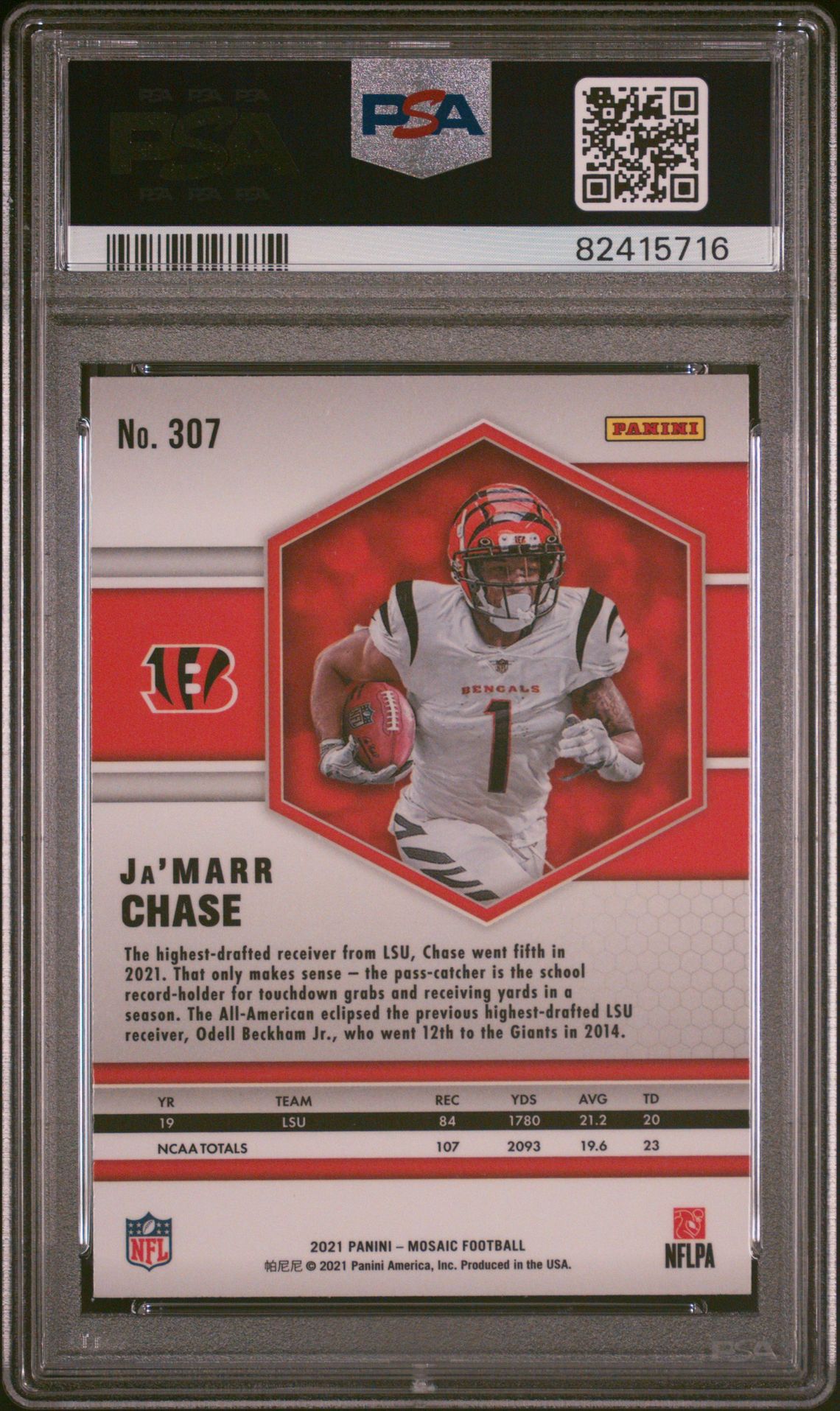 2021 Panini Mosaic Ja’marr Chase #307 Mint 9 back