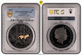 2019 $5 Tasmanian Tiger Echoes of Australian Fauna PR70DCAM