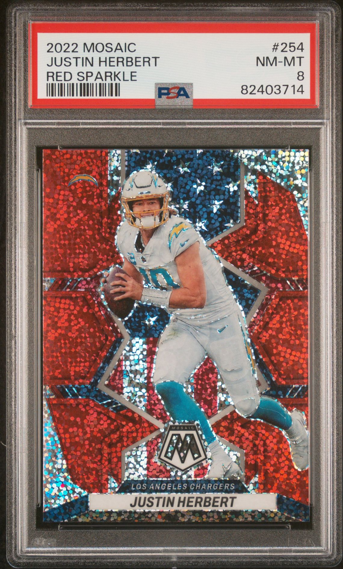 2022 Panini Mosaic Justin Herbert #254 (Red Sparkle) Nm-Mt 8 front