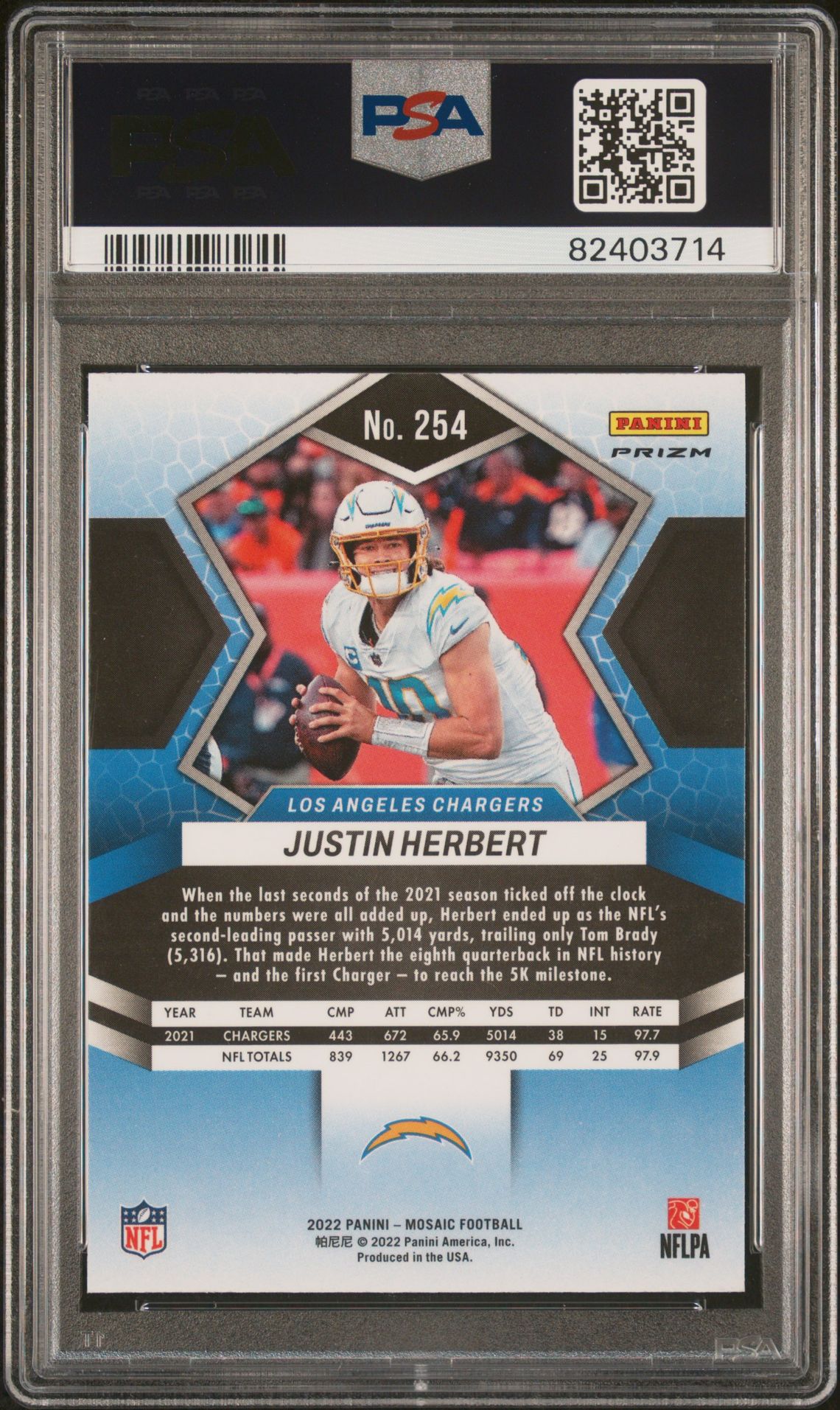 2022 Panini Mosaic Justin Herbert #254 (Red Sparkle) Nm-Mt 8 back