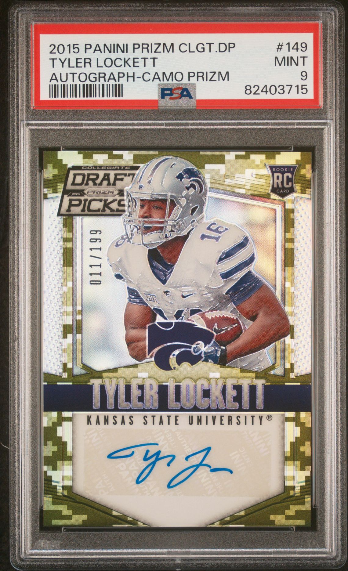 2015 Panini Prizm Collegiate Draft Picks Tyler Lockett #149 (Autograph-Camo Prizm) Mint 9 front