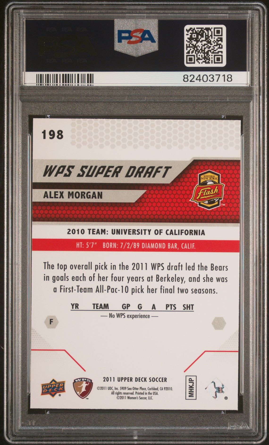 2011 Upper Deck Mls Alex Morgan #198 Mint 9 back
