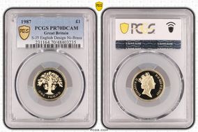 1987 £1 S-J5 English Design Ni-Brass PR70DCAM