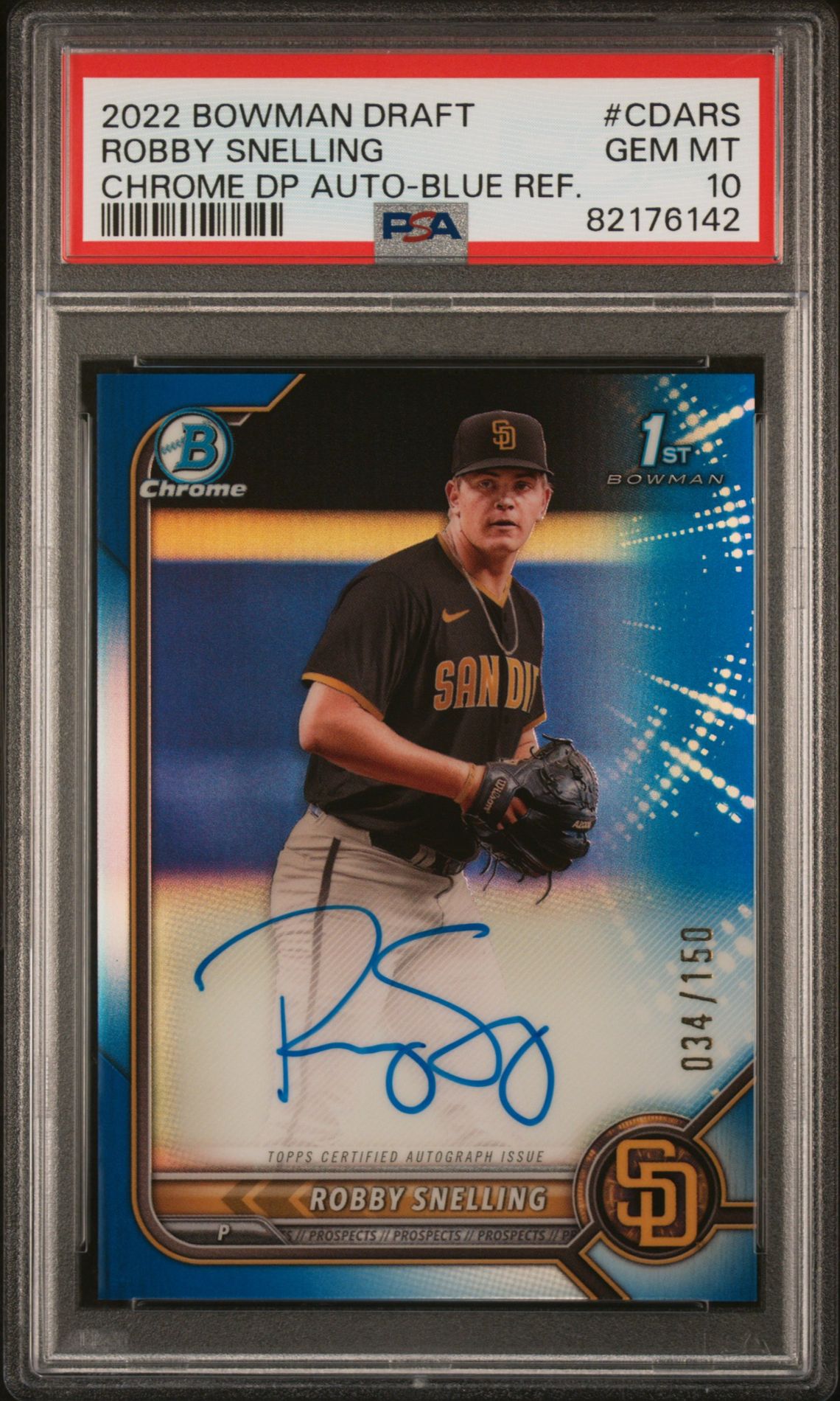 2022 Bowman BOWMAN DRAFT CHROME DRAFT PICK AUTOGRAPHS Blue #CDARS Robby Snelling front