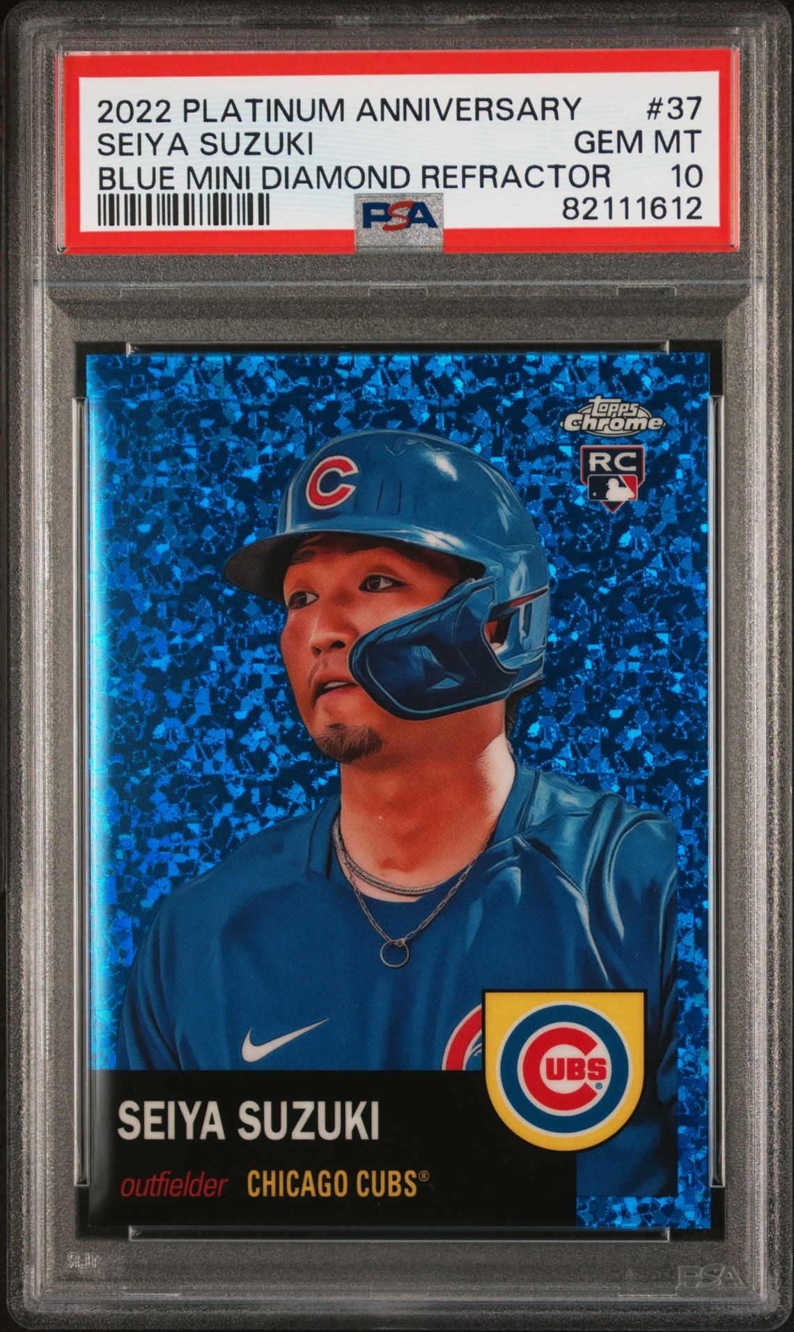 2022 Topps TOPPS CHROME PLATINUM ANNIVERSARY BLUE MINI DIAMOND REFRACTOR #37 Seiya Suzuki front