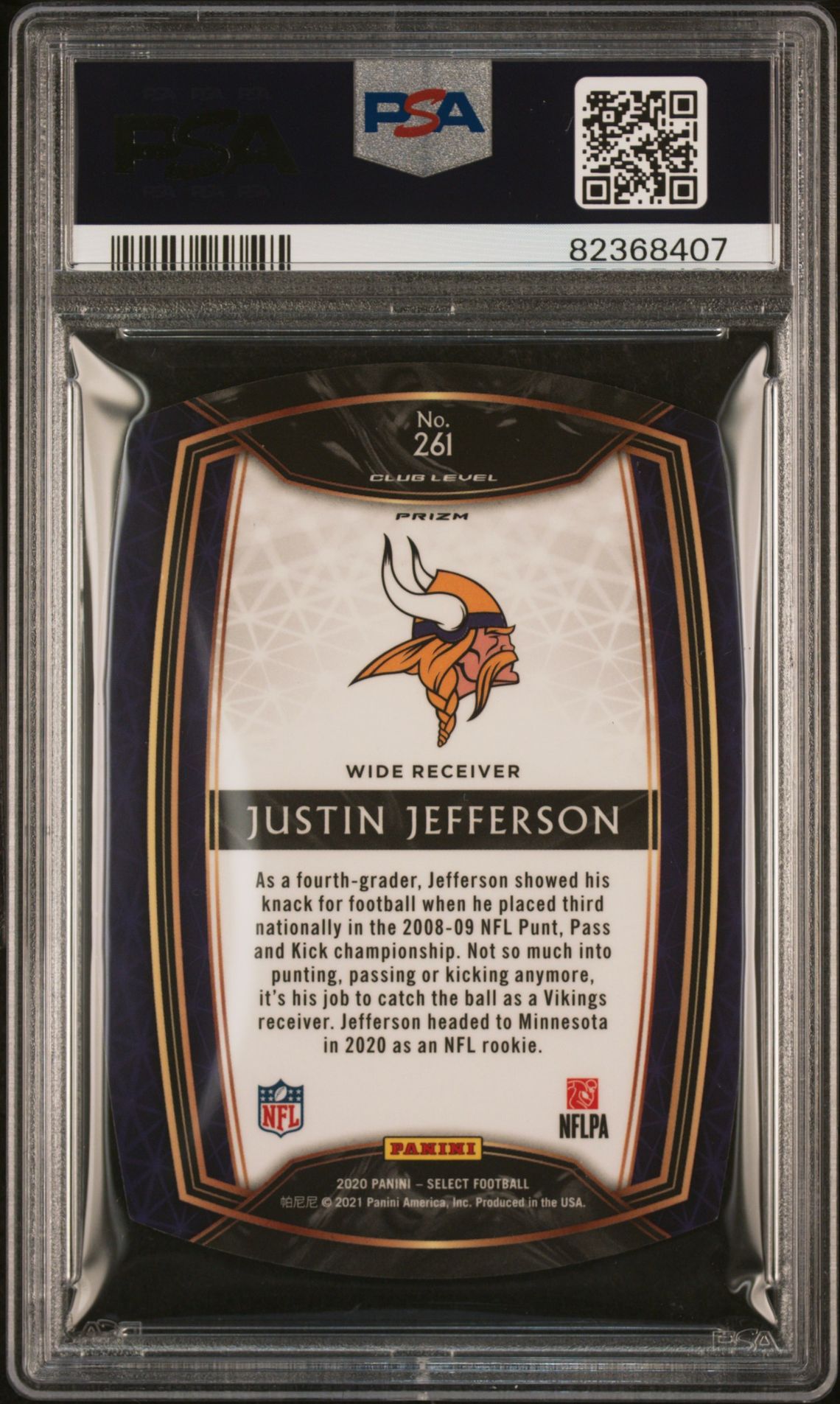2020 Panini Select Justin Jefferson #261 (Die-Cut Light Blue Prizm) Mint 9 back