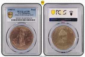 1905-S Peso Allen-16.06 Curved Serif AU58