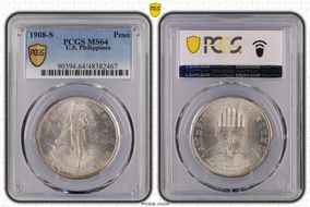 1908-S Peso KM-172  Ag MS64