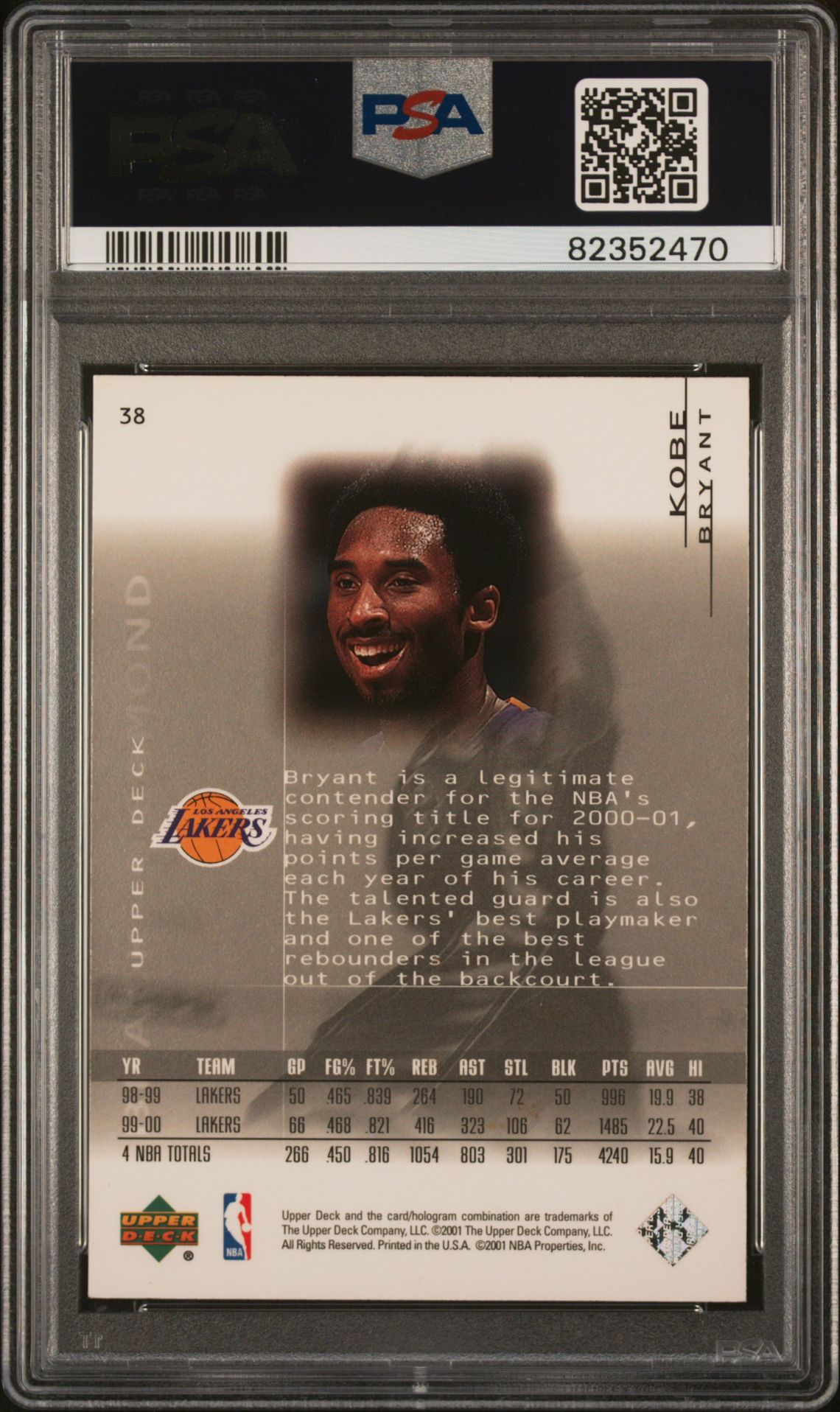 2000 Upper Deck Black Diamond Kobe Bryant #38 Mint 9 back